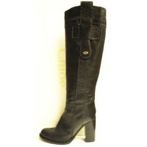 New CHLOE 36 Black Distressed Leather Knee-High Chunky Heel Boots